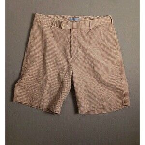 Peter Millar Shorts Mens 34 Brown White Plaid Seersucker Stretch Golf Casual